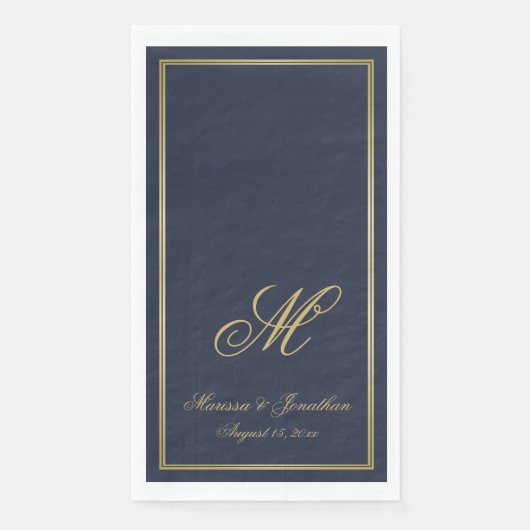 Elegant Navy Blue Gold Monogram Script Wedding Serviette (Vorderseite)