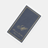 Elegant Navy Blue Gold Monogram Script Wedding Serviette (Ecke)