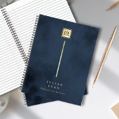 Elegant Navy Blue Gold Monogram Spiral Notizblock