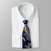 Elegant Navy Blue & Gold Paisley Krawatte - Classi (Gebunden)