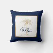 Elegant Navy Blue Gold Palm Tree Hochzeit Mrs. Kissen (Rückseite)