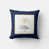 Elegant Navy Blue Gold Palm Tree Hochzeit Mrs. Kissen (Vorderseite)