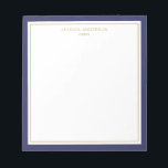 Elegant Navy Blue Gold Personalisiert Notizblock<br><div class="desc">Dieses Notizblock verfügt über elegante und minimalistische dicke,  blaue Marinebänder und einen dünnen goldenen Rahmen. Personalisieren Sie es mit Ihrem Namen oder Firmennamen.</div>
