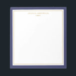 Elegant Navy Blue Gold Personalisiert Notizblock<br><div class="desc">Dieses Notizblock verfügt über elegante und minimalistische dicke,  blaue Marinebänder und einen dünnen goldenen Rahmen. Personalisieren Sie es mit Ihrem Namen oder Firmennamen.</div>