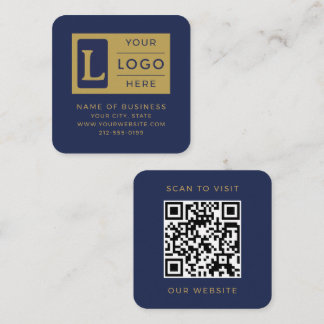 Elegant Navy Blue Gold QR Code Custom Logo Quadratische Visitenkarte