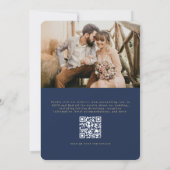 Elegant Navy Blue Gold QR Code Photo Wedding Einladung (Rückseite)