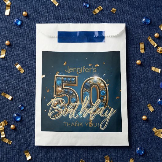 Elegant Navy Blue Gold Sapphire Gems 50th Birthday Geschenktütchen