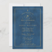 Elegant Navy Blue & Gold Script 1. Heilige Kommuni Einladung (Vorderseite)