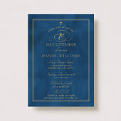 Elegant Navy Blue & Gold Script 1. Heilige Kommuni Einladung