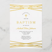 Elegant Navy Blue Gold Script Boy Taufe Folieneinladung (Vorderseite)