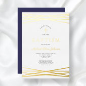 Elegant Navy Blue Gold Script Boy Taufe Folieneinladung