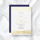 Elegant Navy Blue Gold Script Boy Taufe Folieneinladung