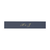 Elegant Navy Blue Gold Script Monogram Wedding Einladungsbanderole (Flach)
