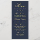 Elegant Navy Blue Gold Script Wedding Menükarte (Vorderseite)