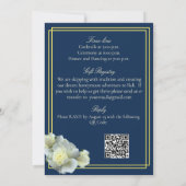 Elegant Navy Blue Gold Script White Rose Hochzeit Einladung (Rückseite)