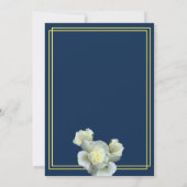 Elegant Navy Blue Gold Script White Rose Hochzeit Einladung (Rückseite)
