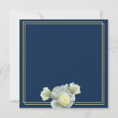 Elegant Navy Blue Gold Script White Rose Hochzeit Save The Date (Rückseite)