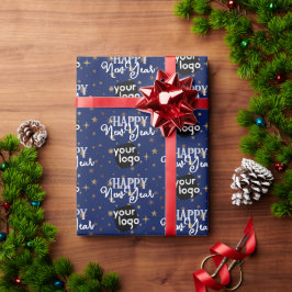 Elegant Navy Blue Gold Star Happy New Year Branded Geschenkpapier