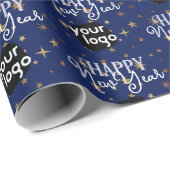 Elegant Navy Blue Gold Star Happy New Year Branded Geschenkpapier (Rolleneckpunkt)