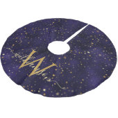 Elegant Navy Blue Gold Stars Mit Monogramm Velvet Polyester Weihnachtsbaumdecke (Schrägansicht)