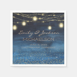 Elegant Navy Blue Gold String Lights Lanterns Serviette