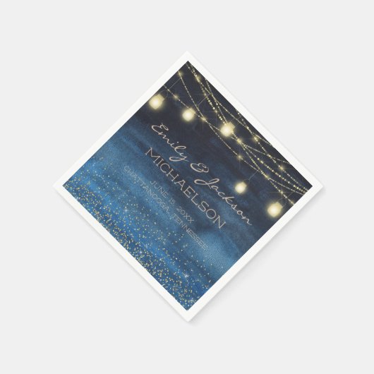 Elegant Navy Blue Gold String Lights Lanterns Serviette (Ecke)