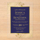 Elegant Navy Blue & Gold Stylish Text Posh Wedding Acryleinladungen (Vorderseite)