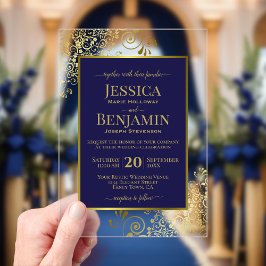 Elegant Navy Blue & Gold Stylish Text Posh Wedding Acryleinladungen