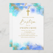 Elegant Navy Blue Gold Taufen Christening Einladung (Vorne/Hinten)