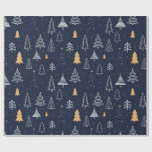 Elegant Navy Blue & Gold Tree Weihnachten Geschenkpapier (Flach)