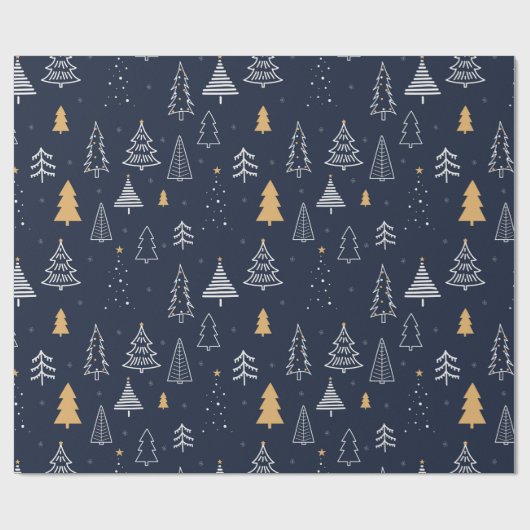 Elegant Navy Blue & Gold Tree Weihnachten Geschenkpapier (Flach)