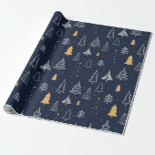 Elegant Navy Blue & Gold Tree Weihnachten Geschenkpapier (Ungerollt)