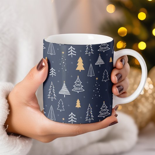 Elegant Navy Blue & Gold Tree Weihnachten Kaffeetasse