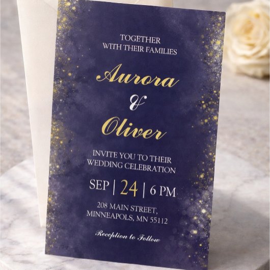 Elegant Navy Blue & Gold Wedding Invitation Acryleinladungen