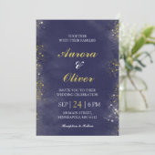 Elegant Navy Blue & Gold Wedding Invitation Einladung (Stehend Vorderseite)