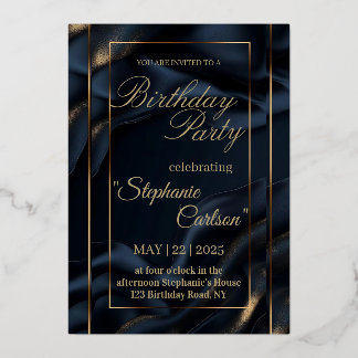 Elegant Navy Blue & Gold Wedding Invitation Folieneinladung