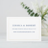 Elegant Navy Blue Gold Wedding Website Beipackkart Begleitkarte (Stehend Vorderseite)