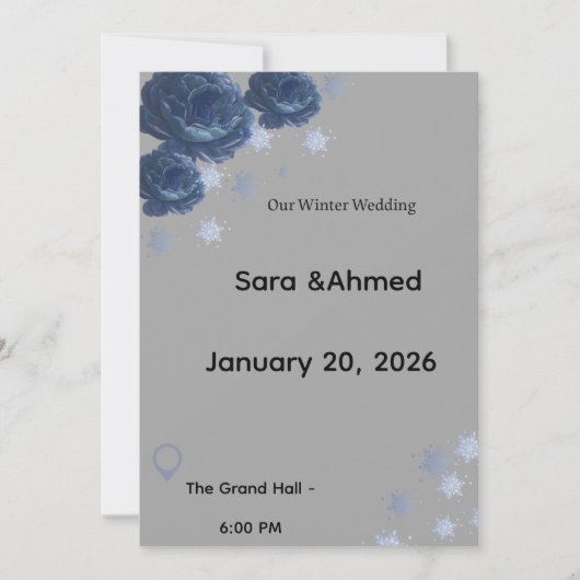 Elegant Navy Blue & Gold Winter Floral Wedding Inv Einladung (Vorderseite)