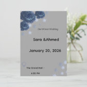 Elegant Navy Blue & Gold Winter Floral Wedding Inv Einladung (Stehend Vorderseite)