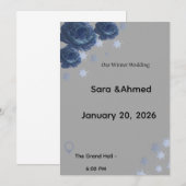 Elegant Navy Blue & Gold Winter Floral Wedding Inv Einladung (Vorne/Hinten)