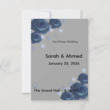 Elegant Navy Blue & Gold Winter Floral Wedding Inv