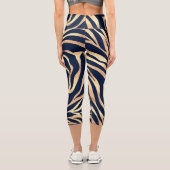 Elegant Navy Blue Gold Zebra Print Capri Leggings (Rückseite)