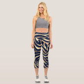 Elegant Navy Blue Gold Zebra Print Capri Leggings (Vorderseite)
