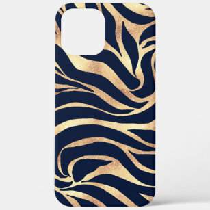 Elegant Navy Blue Gold Zebra Print Case-Mate iPhone Hülle