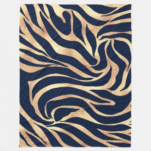 Elegant Navy Blue Gold Zebra Print Fleecedecke (Vorderseite)