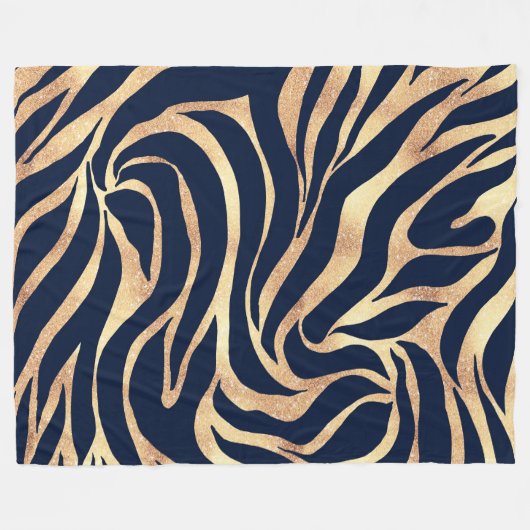 Elegant Navy Blue Gold Zebra Print Fleecedecke (Vorderseite (Horizontal))