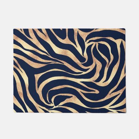Elegant Navy Blue Gold Zebra Print Fußmatte (Vorderseite)