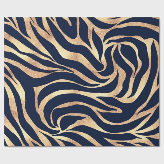 Elegant Navy Blue Gold Zebra Print Geschenkpapier (Flach)