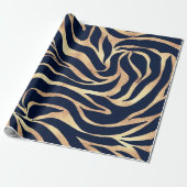 Elegant Navy Blue Gold Zebra Print Geschenkpapier (Ungerollt)