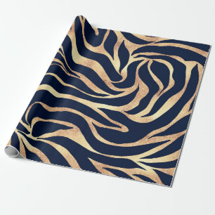 Elegant Navy Blue Gold Zebra Print Geschenkpapier